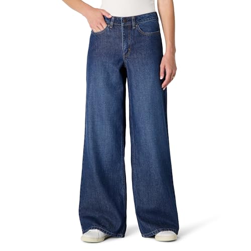 Amazon Essentials Damen Ultraweiche Jeans mit mittelhohem Bund und weitem Bein, Dunkler Schatten, 40