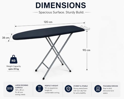 Image of SD STANDLONE Premium Foldable Ironing Board with Iron Rest & Adjustable Height | Heavy-Duty Steel Frame | Heat-Resistant Padded Cover | Stable Non-Slip Legs | Space-Saving Design for Home Use