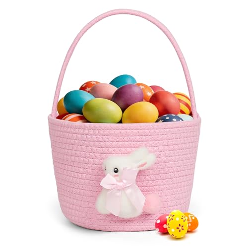 Image of Pink Easter Basket, Bunny Easter Baskets for Kids, Baskets with Handle for Gifts Empty, Bunny Egg Hunting, Basket Stuffers Essentials