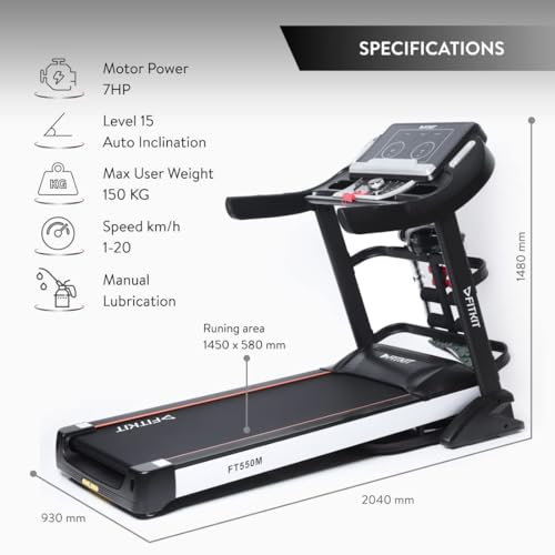 Image of Fitkit FT550M (7HP Peak) DC-Motorised Treadmill (Max Speed: 20km /hr, Inclination: Auto, Max Weight: 150 Kg) with Free Home Installation and Connected Live Interactive Sessions by cultsport