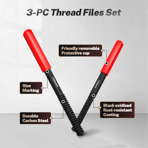 Image of TOMMARS 3-Piece SAE and Metric Thread File Set for External Threads | Thread Restorer and Chaser Repair Tools for Cleaning and Restoring Damaged External Threads in Standard and Metric Sizes