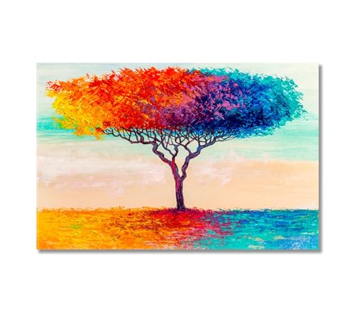 Tableau abstrait d'arbre pour habiller un grand mur blanc, art mural coloré sur toile 70x100cm