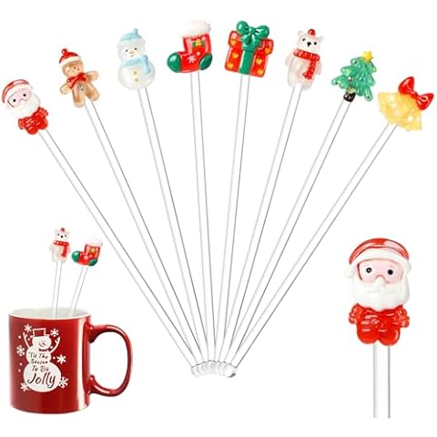 FZR Legend 24 Christmas Plastic Swizzle Sticks Christmas Drink Stirrers Cocktail with Cartoon Decorations Christmas Party Supplies Favors Gift for New Year, Birthday Party Bar Coffee Shop Cover