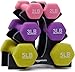 Amazon Basics Neoprene Dumbbell Hand Weights, Rack with 3 Pairs (2, 3, and 5 pound), Pink/Purple/Green