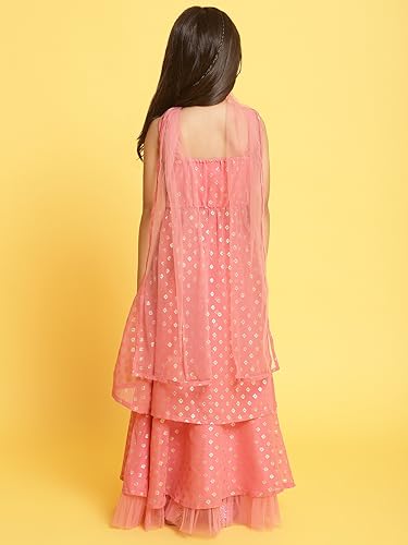Image of Nautinati Girls Festive Ready Foil Printed Ethnic Lehenga Set with Dupatta | Age 2-8 Years