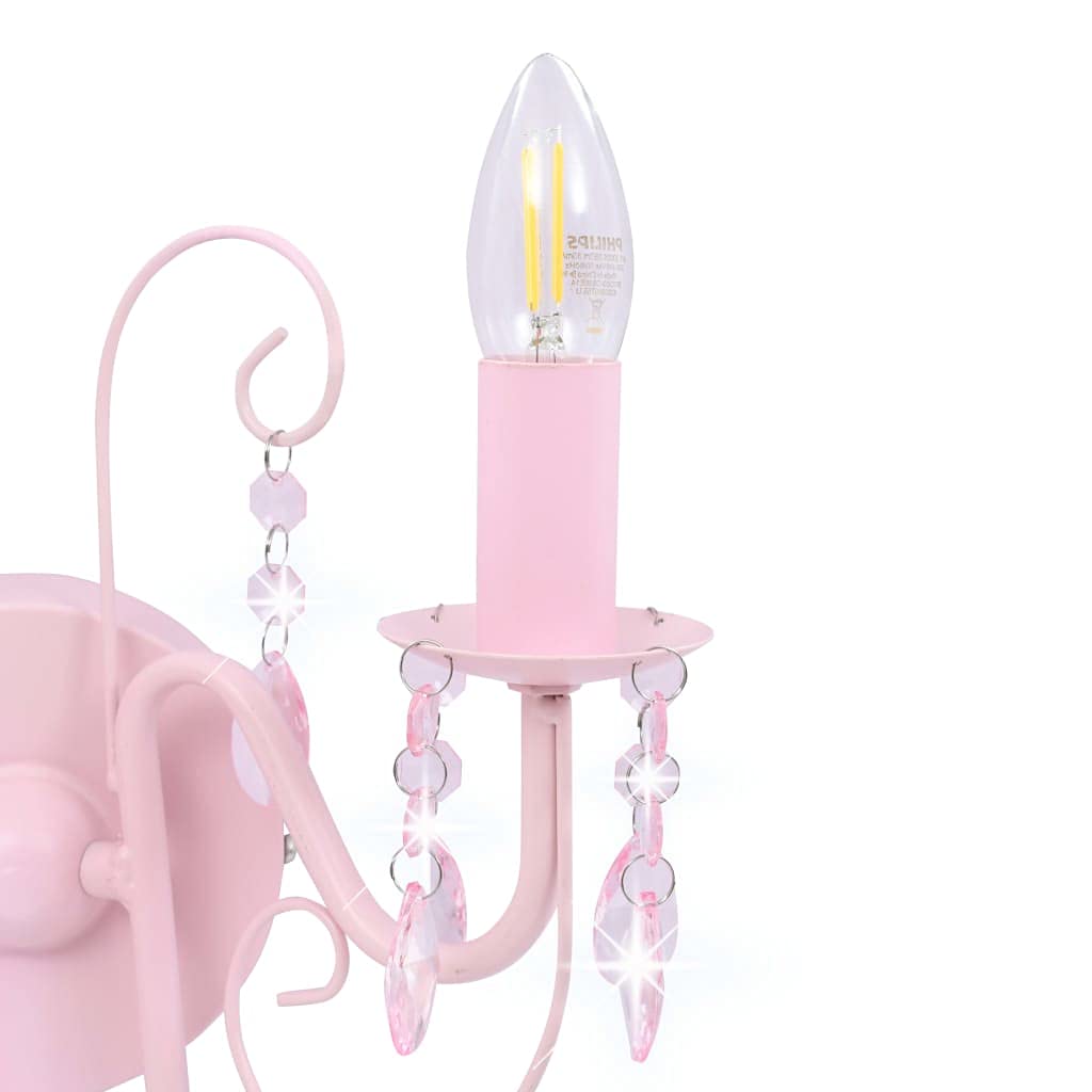 vidaXL Lámpara de pared con cuentas rosa con 2 bombillas E14