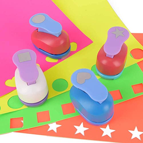 Buytra Scrapbook Paper Punchers Hole Punch 1 Inch - Shape Punches For Kids Paper Crafts, Card Making, Scrapbooking - 4 Shapes Including Circle, Star, Heart, Square Punch, Color May Vary #TOP1