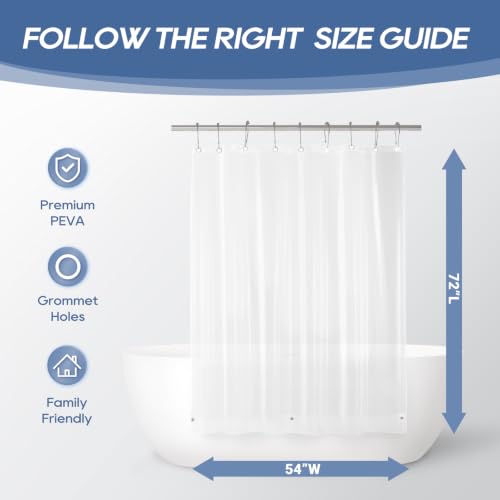 Image of downluxe Clear Shower Curtain Liner with Magnets, Clear Shower Liner, 54 inch W x 72 inch L Lightweight Shower Curtains for Bathroom
