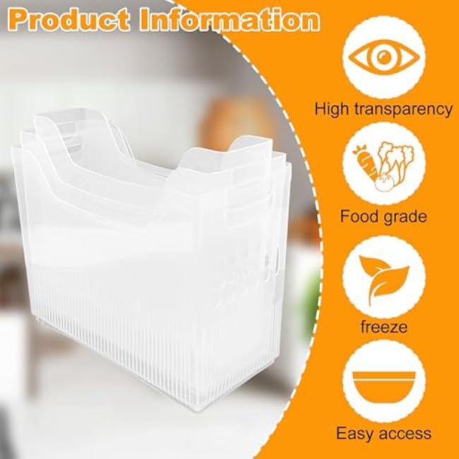 3 Pcs Freezer Organizer Bins with Wheel Clear Plastic Pantry Organizer and Storage 3 Size Tall Narrow Kitchen Organization Pantry Organizer Snack Storage Containers for Office Refrigerator