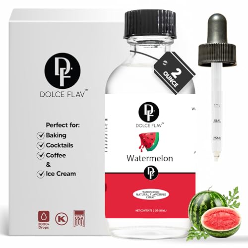 Image of Dolce Flav Natural Watermelon Flavoring - Sweet, Juicy Summer Fruit Taste | 2 oz Extract for Baking, Drinks & Frozen Treats | Graduated Dropper Included | Water-Soluble | Kosher | Made in USA