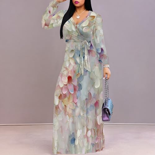 Image of SUZONANA Plus Size Dresses for Women Floral Print Maxi Dress Flowy 3 /4 Sleeve with Belt