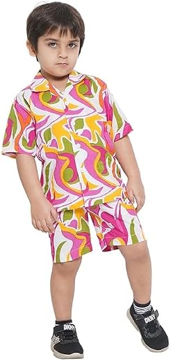 AJ DEZINES Kids Cotton Shirt Shorts Half Sleeves Printed CO-ORDS Set For Boys