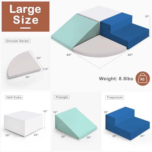 Image of little dove 4-Piece Set Climbing Toys for Toddlers 1-3, Baby Foam Climbing Blocks for Toddlers, Soft Play Toddler Climbing Toys Indoor for Crawling Climbing and Sliding, Foam Play Gym, Blue & White