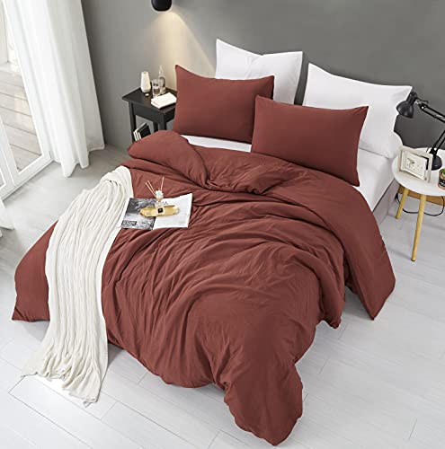 Alazuria Dark Brown Duvet Cover Set 3 Piece - Super Soft Prewashed, Queen Size Comforter Cover Set With Zipper Closure & 4 Corner Ties (1 Duvet Cover + 2 Pillow Cases) Brown Chocolate, Queen #TOP2