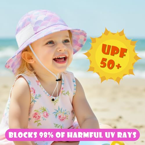 Image of Toddler Baby Sun Hat Kids Summer Beach Essentials Adjustable Beach Hats with Bucket Wide Brim for Boys Girls Age 0-14 Years