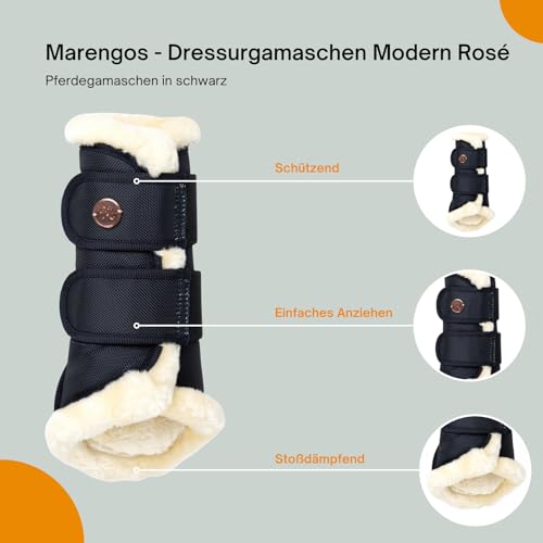 Marengos - Dressurgamaschen Modern Rosé | Pferde-Gamaschen mit weichem stoßdämpfendem Kunstfell | wasserdicht & atmungsaktiv | Gamaschen für Pferde | Pferdebeinschutz in Schwarz | Größe XL