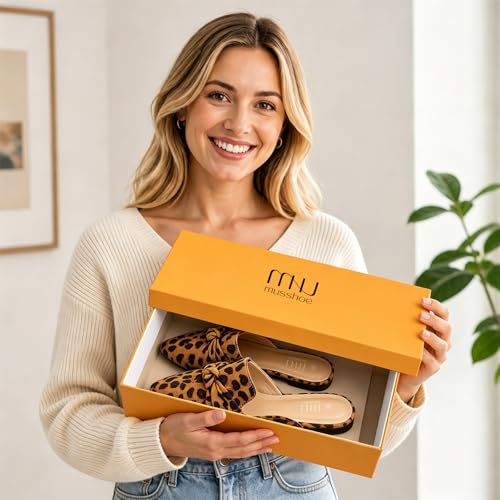 Image of MUSSHOE Mules for Women with Bow Knot: Pointed Toe Flats - Cloud-Cushion Suede Backless Loafers for Office & Casual Wear - Wide-Fit Friendly Slip On Slides with Memory Foam