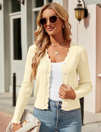Image of Womens Cropped Cardigan Knit Shrugs for Dresses Tops V Neck Button Down Cardigans Sweaters