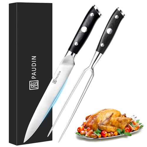 Carving Knife Set, PAUDIN German Steel Turkey Carving Knife and Fork Set, BBQ Knife Set with...