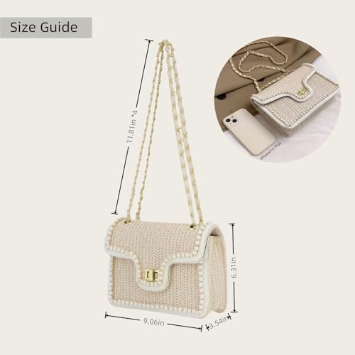 Woven Straw Crossbody Bag for Women with Pearl Flap Trim, Summer Shoulder Purse, Small Beach Clutch Handbag 20252