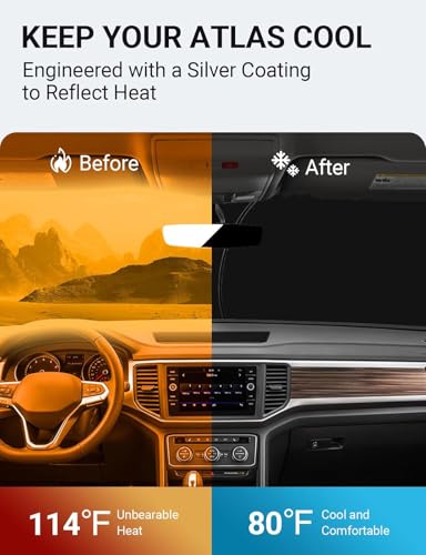 Image of Proadsy Windshield Sun Shade Custom Fit Volkswagen Atlas 2018-2024 2025 2026 4-Layer Foldable Front Sunshade Protector Sun Visor Blocks UV Rays Keep Car Cooler