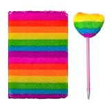 Biiange Plush Notebook, Fluffy Notebook Set, Rainbow Plush Notebook Diary, for Girls Teens Fuzzy Journal Writing Pad A5 Lined 160 Pages (1Set, Horizontal Rainbow)