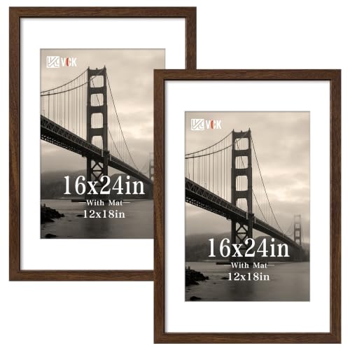 VCK 16x24 Frame, Brown Wood with 12x18 Mat, 2 Pack, Wall Hanging