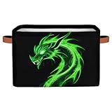 Green Dragon Storage Basket for Shelves, Closet Storage Bins with Handles, Decorative Collapsible Baskets for Organizing Toys, Clothes, Nursery, Home, 15'x11'x9.5'