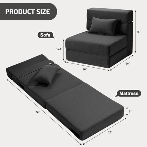 SUYOLS Folding Sofa Bed with Pillow- Convertible Chair Floor Couch & Sleeping Mattress, Foldable Memory Foam Sleeper for Living Room/Dorm/Guest Room/Home Office/Apartment/Loft, Single26 の商品画像 1