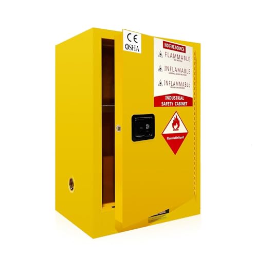 36 Gallon Yellow Flammable Storage Cabinet, Fireproof Steel Chemical Storage Locker with Adjustable Shelves, for Flammable Liquids, Industrial Use, Free Returns!