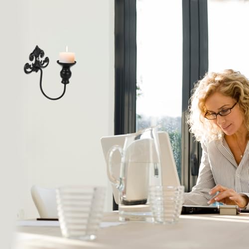 CVUTOVO Wandkerzenhalter Aus Schmiedeeisen 6X5 Zoll Metallkerzenleuchter Zur Wandmontage Für Wohnzimmer Esszimmer Büro Dekorative Wanddeko Und Kerzenständer