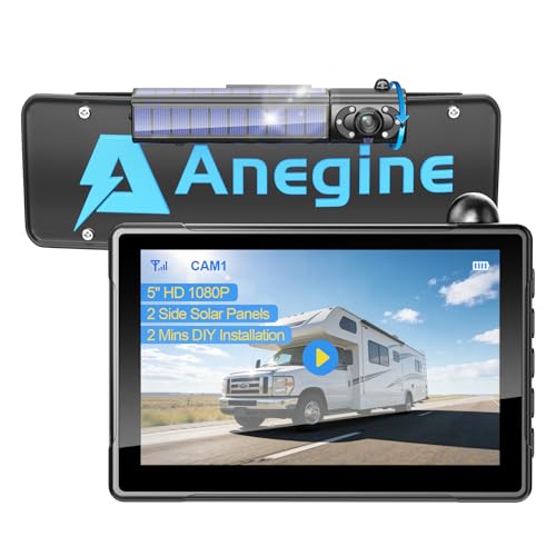 Solar Wireless Backup Camera for Car - 2 Side Solar Panels, 5' HD 1080P Monitor 2 Mins DIY Install & 5000mAh Solar Powered, 170° Eagle-Eye View, IP69K Waterproof Backup Camera for Truck,RV,Trailer,SUV