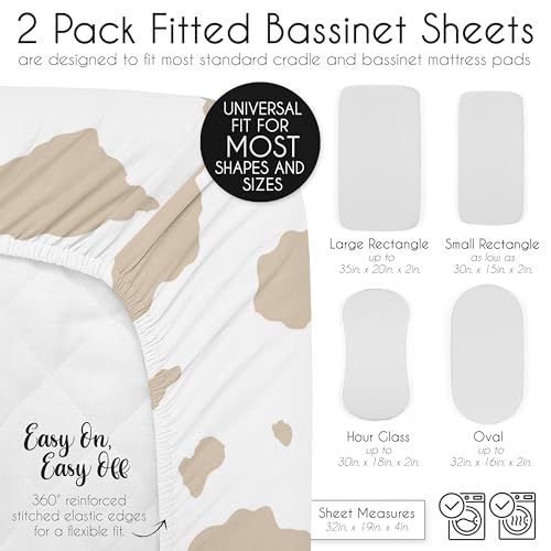 Image of Sweet Jojo Designs 2-Piece Baby Bassinet Sheets Set (Western Cowboy) for Boys, Infant Newborn Nursery, Oval, Rectangle & Hourglass Mattress (Cow Print & Wild West Southern Charm, Country, South Horse)