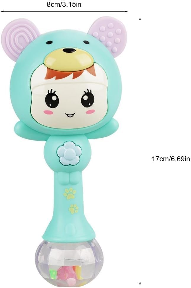 Image of Educational Baby Rattle, Electronic Light Musical Teether - Baby Sensory Sound Toys, 3-12 Months (Baby Green)