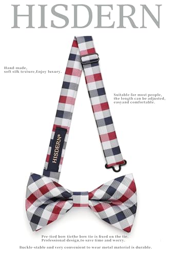 Image of HISDERN Bow Ties for Men Pretied Bowties Classic Formal Business Bow Tie Adjustable Tuxedo Bowtie for Wedding Party