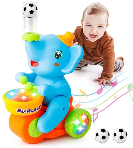 Image of Zest 4 Toyz Musical Walking Elephant Drummer Toy Flashing Light and Amazing Sound Beating Drum Blowing Ball Toys for Kids Boys & Girls - Blue