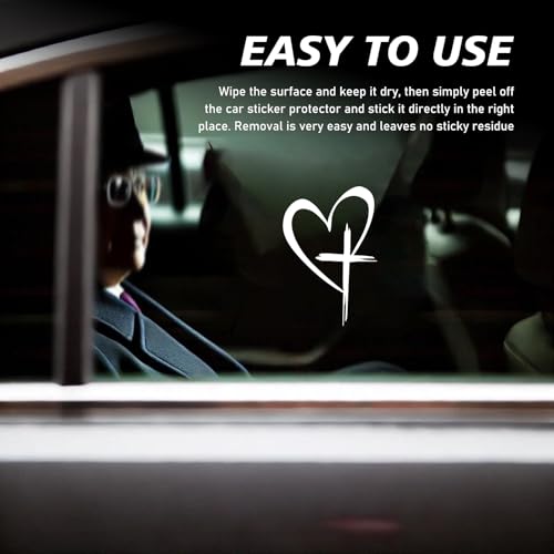 Image of Love Cross Sticker Decal, Love Heart Sticker Decal, Vinyl Car Stickers, 8.7 inchx6 inch Waterproof Decal, for Cars, Windows, Bumpers, Trunks, Notebook, Car Exterior Decorative Stickers (White)