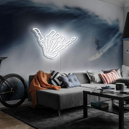 Image of Aloha Hand Neon Sign,Shaka Gesture Skeleton Hand Led Neon Sign,Light up Signs for Wall Decor Bedroom Home Decor Bar Restaurant Halloween Birthday Gift LED Art Wall Decoration Light