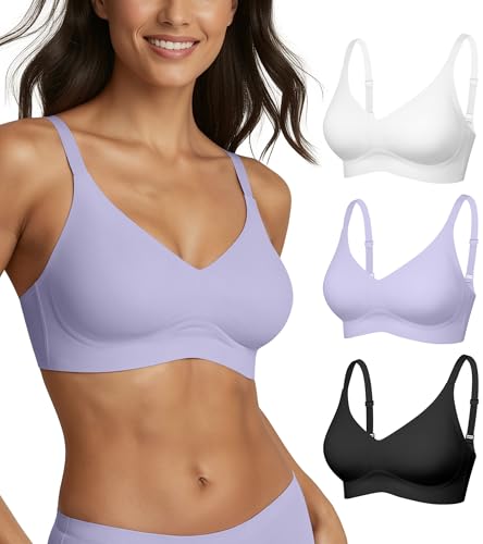 Image of DEANGELMON Seamless Bras for Women No Underwire Comfortable Push Up Bra V Neck Wireless Bralette Full Coverage Wire Free
