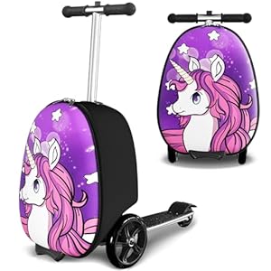 2-in-1 Ride-On Scooter Suitcase, Scooter Luggage for Kids Ages 5-12, Foldable & Lightweight Carry with LED Light-Up Wheels