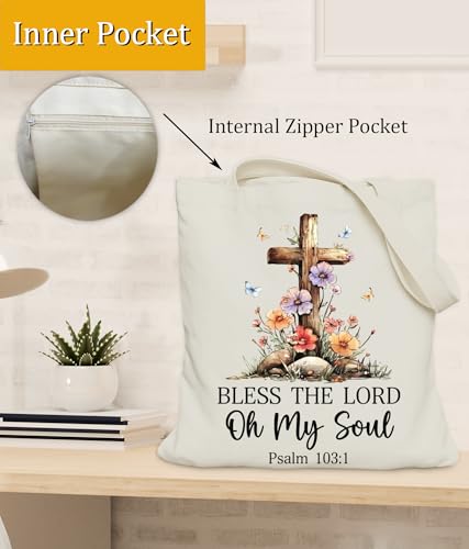 Image of Aesthetic Christian Gifts Tote Bag for Church, Religious Tote Bag for Bible Study, Medium Size with Inner Pocket