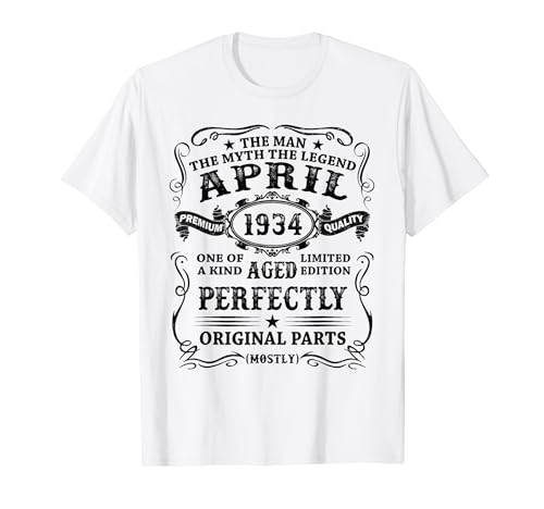 Abril 1934 Regalos 90 Años Cumpleaños Hombre Hecho En 1934 Camiseta