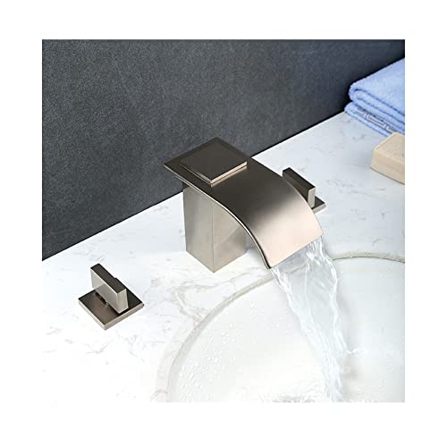 つや消し滝のバスルームのシンク用の普及したバスルームの蛇口 3 穴、2 ハンドルのバスルームのシンクの蛇口トイレ洗面所用の真鍮の温水と冷水の混合タップ