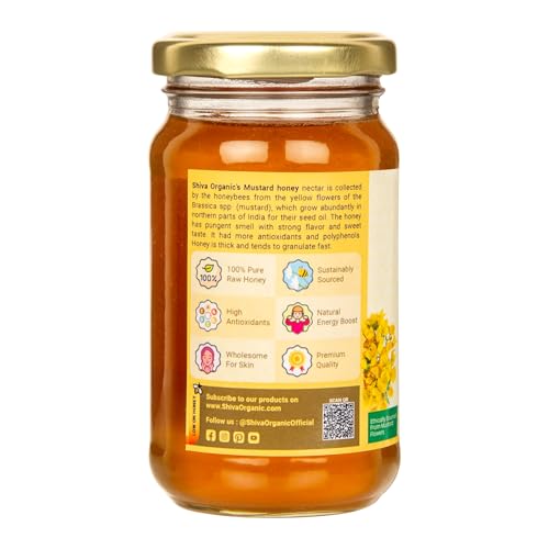 Image of Shiva Organic Raw Mustard Honey 250g | 100% Pure NMR Tested | Raw and Unprocessed