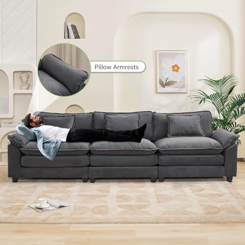 Image of Oprisen 120 inch Modular Sectional Sofa, Comfy Cloud Couch Sectional Sofa, Velvet Sofa Sleeper Deep Seat Sofa with Throw Pillows for Living Room (Blue Gray, 120 inch- 3 Seater)