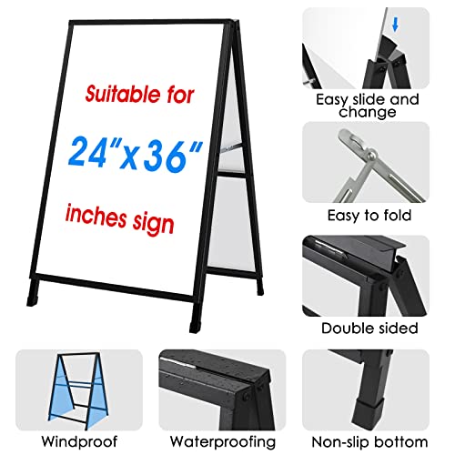 Czmiyrpy A-Frame Sidewalk Sign Holder - Sandwich Board Signs 24X36 Inches For Advertising Outdoor, Black Coated Steel Metal Double-Sided Folding Frame Poster Boards, Display Stand, Heavy Duty Sidewalk Signs For Business #TOP2