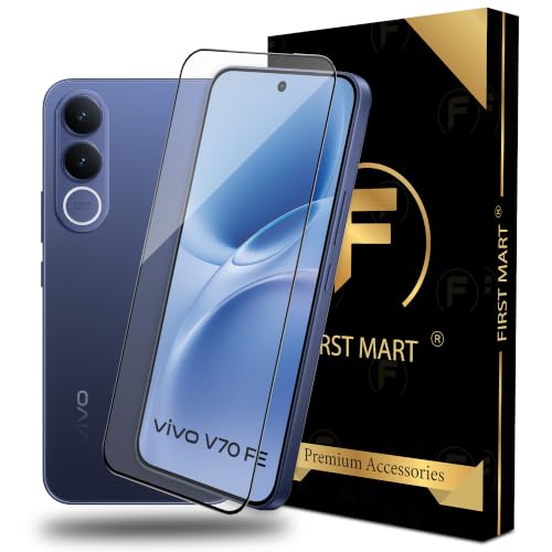Image of FIRST MART Tempered Glass for Vivo V70 FE, 9H Full-Glue Screen Protector, 3D Edge-to-Edge, HD Clear, Oleophobic, Case-Friendly, Black, Pack of 1