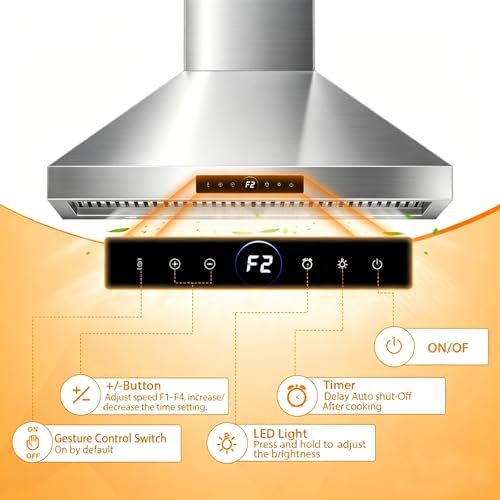 Image of 48 Inch Range Hood 1200 CFM, 4-Speed Smart Wall Mount Range Hood with Touch Control & Gesture Sensing, Stainless Steel 48 Vent Hoods, Adjustable Lights, Baffle Filter