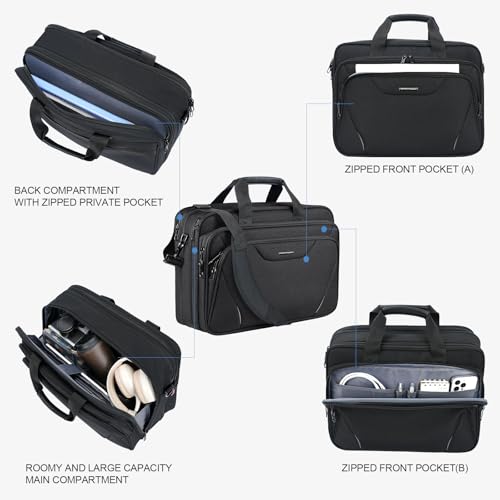 Image of KROSER Laptop Bag Premium Laptop Briefcase Fits Up to 17.3 Inch Laptop Expandable Water-Repellent Shoulder Messenger Bag Computer Bag for Travel /Business /Men /Women-Black /Grey
