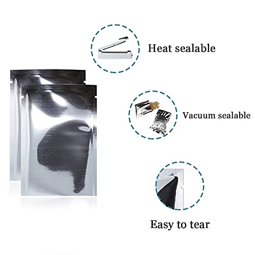 100 Pack Silver Foil Pouch Heat Seal Bulk Food Storage Bags Vacuum Sealer Wrapping 3.1X4.7 Inch (Usable Size 2.8X4.3 Inch) #TOP1